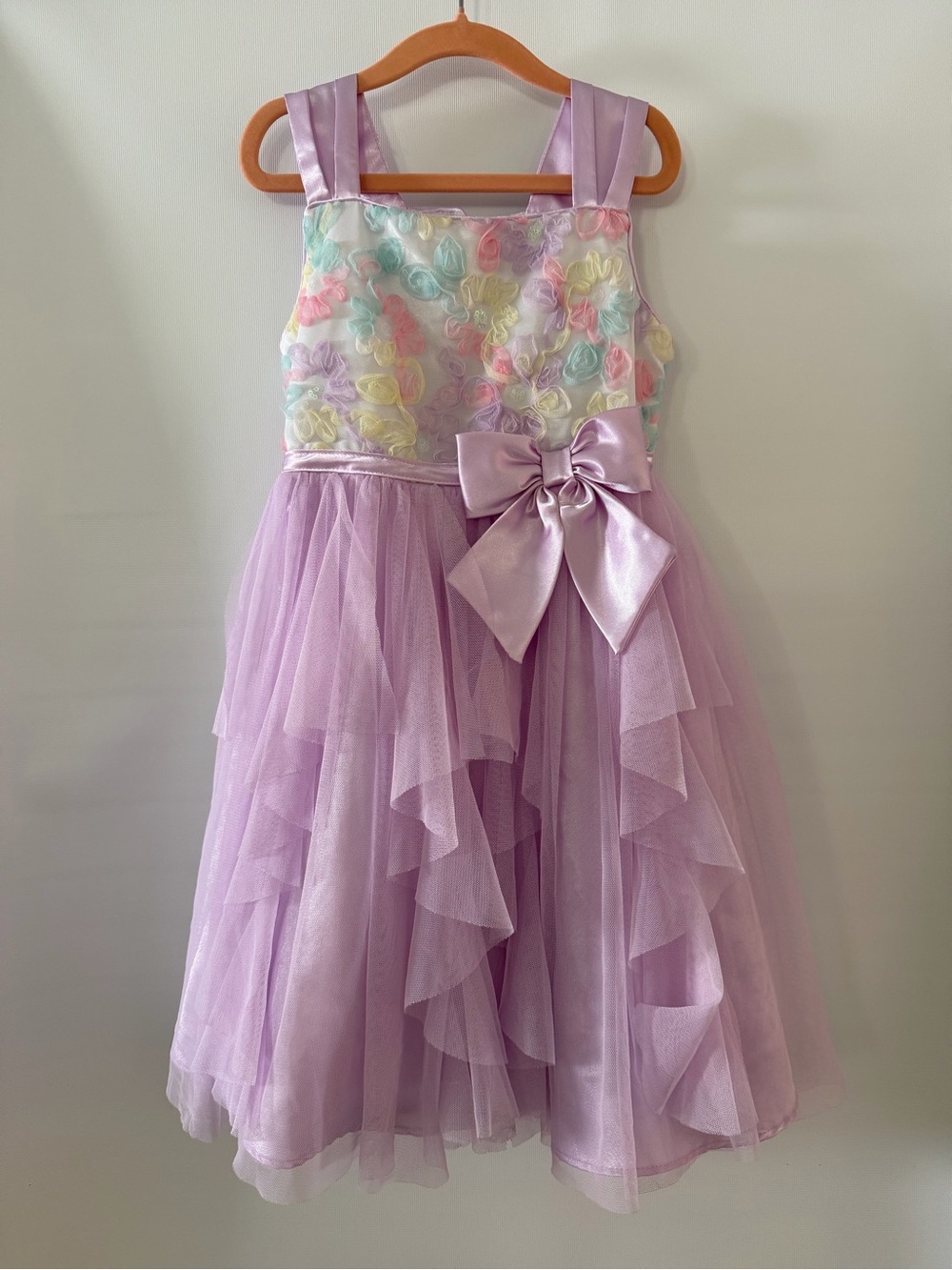 Jona Michelle Girls Lavender Tulle Lined Party Dress With Satin Bow, Size 5
